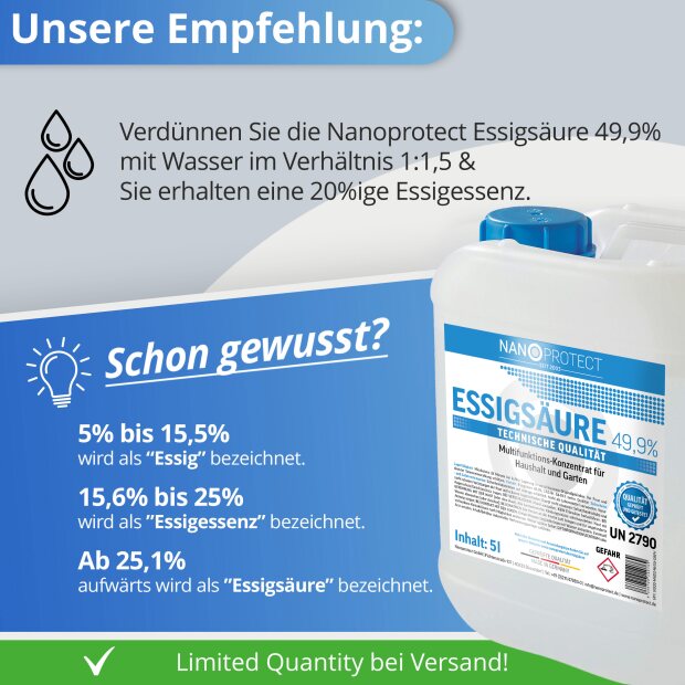 Essigsäure 49,9% - 10 kg + Drucksprüher