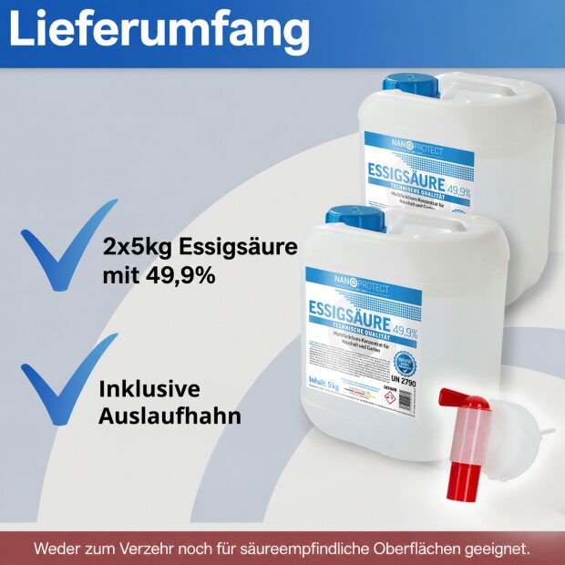 Essigsäure 49,9% - 10 kg + Auslaufhahn