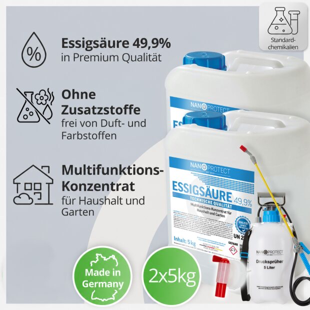 Essigsäure 49,9% - 10 kg + Drucksprüher + Auslaufhahn