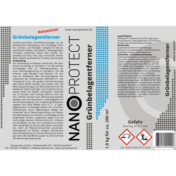 Grünbelagentferner Konzentrat - 1 kg + Drucksprüher