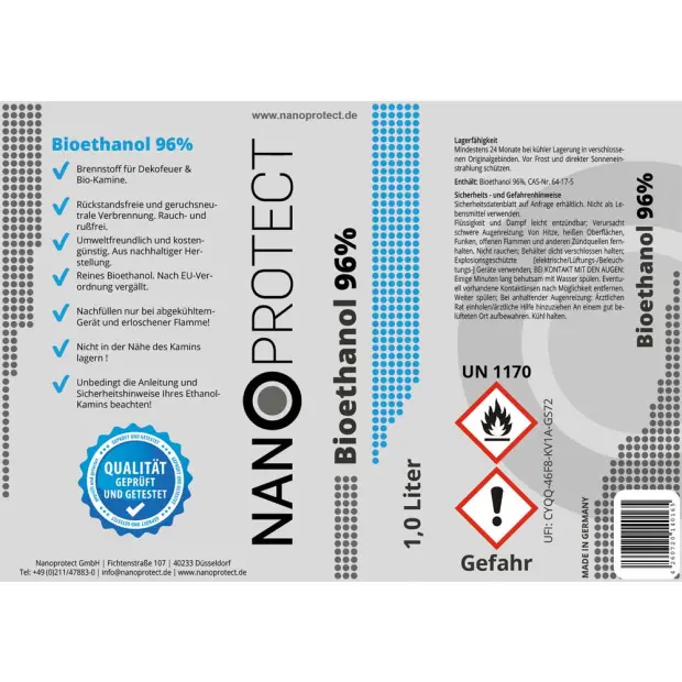 Bioethanol 96,6% - 1 Liter - Doppelpack