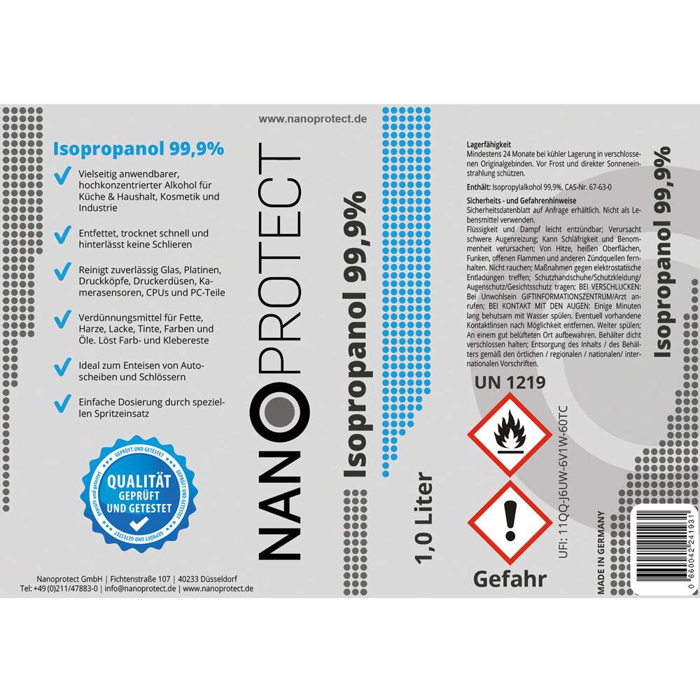 Isopropanol 99,9% - 1 Liter - Nanoprotect GmbH, 9,90 €