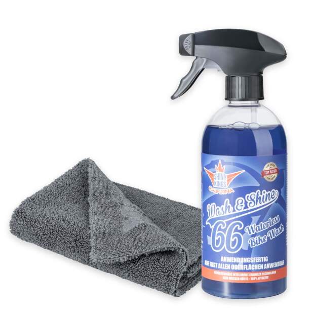 Shinykings Wash & Shine BIKE - Wasserloser Schnellreiniger - 0,5 Liter + Spezialtuch