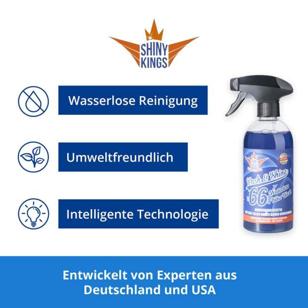 Shinykings Wash & Shine BIKE - Wasserloser Schnellreiniger - 2 x 0,5 Liter + 2 x Spezialtuch