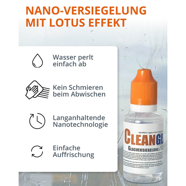 CleanglaS Glasversiegelung - Set für 96 m² - mit Glasreinigungspolitur + Tuch