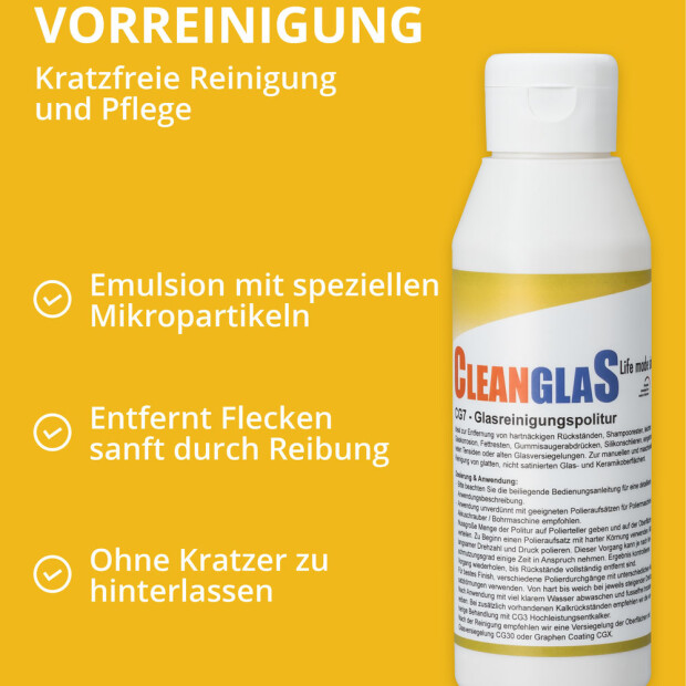 CleanglaS Glasversiegelung - Set für 96 m² - mit Glasreinigungspolitur + Tuch