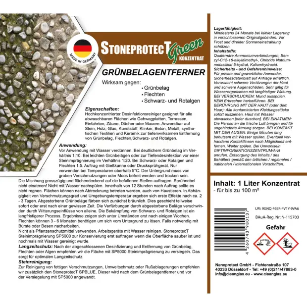 StoneprotecT SPGREEN Konzentrat - 1 Liter - Grünbelagentferner