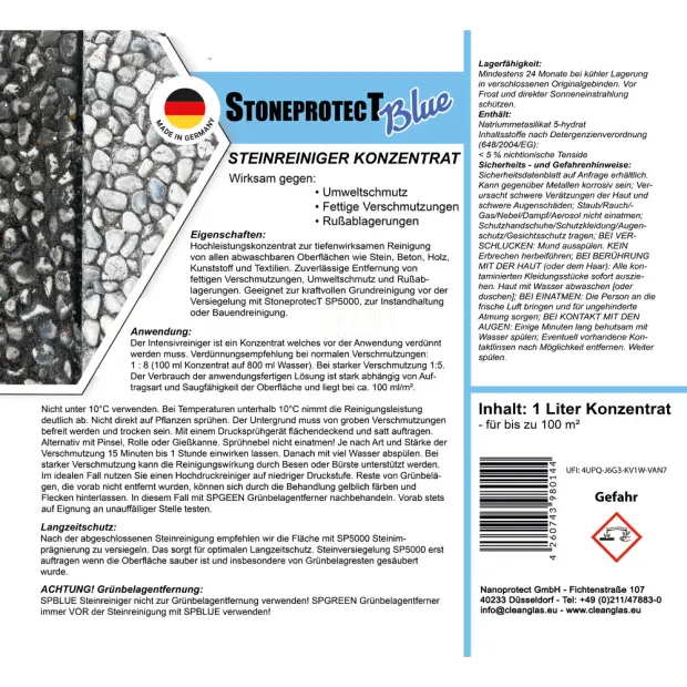StoneprotecT SPBLUE Konzentrat - 1 Liter - Steinreiniger