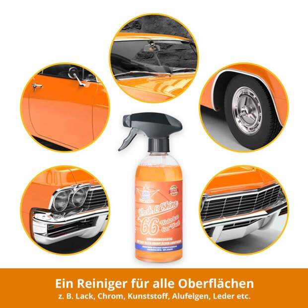 Shinykings Wash & Shine CAR - Wasserloser Schnellreiniger - 4 x 0,5 Liter + 4 x Spezialtuch