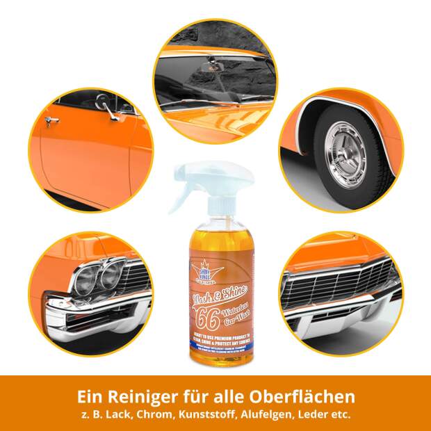 Wash & Shine CAR - Wasserloser Schnellreiniger - 4 x 0,5 Liter + 4 x Spezialtuch