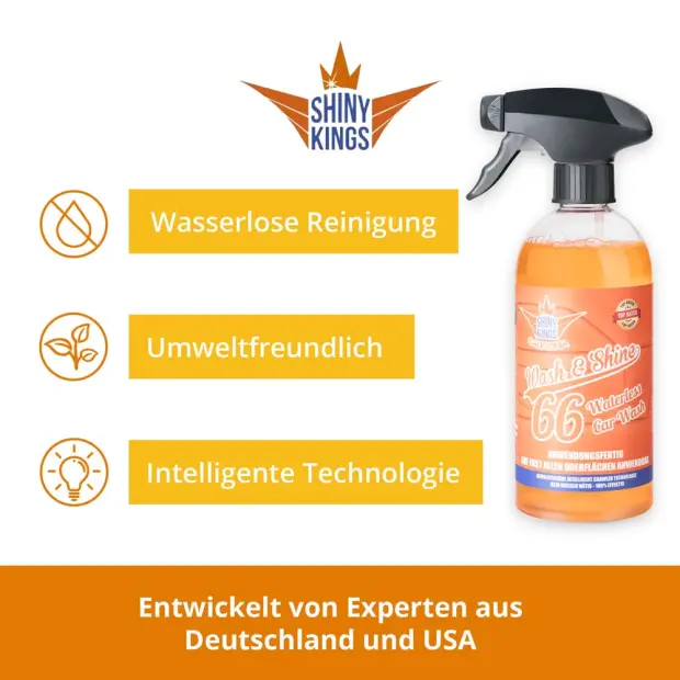 Shinykings Wash & Shine CAR - Wasserloser Schnellreiniger - 0,5 Liter