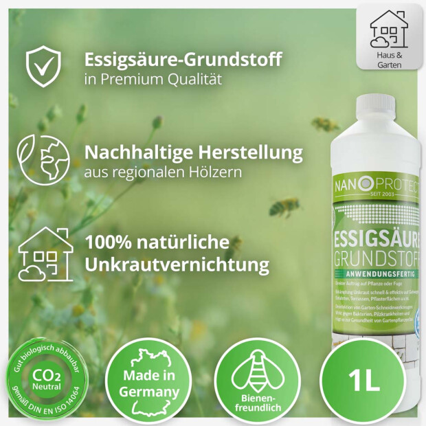 Essigsäure Grundstoff - Unkrautvernichter - 1 Liter