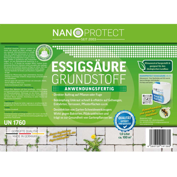 Essigsäure Grundstoff - Unkrautvernichter - 1 Liter