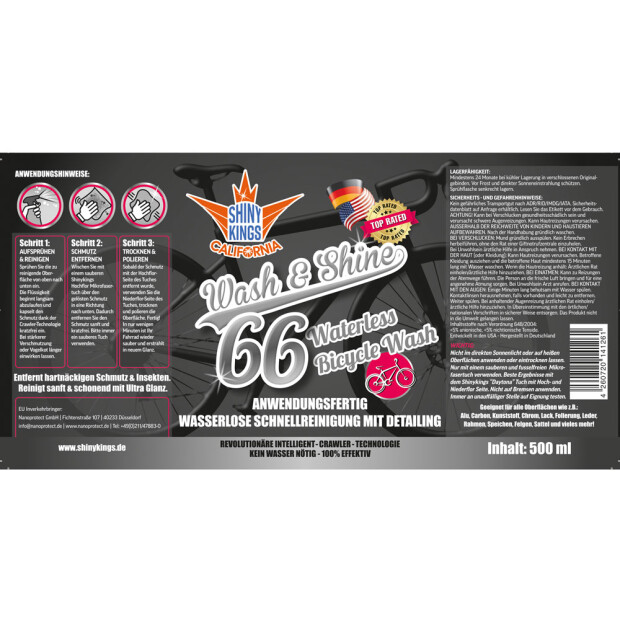 Shinykings Wash & Shine BICYCLE - Wasserloser Fahrradreiniger - 0,5 Liter