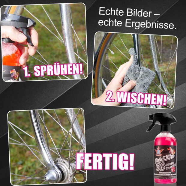 Shinykings Wash & Shine BICYCLE - Wasserloser Fahrradreiniger - 0,5 Liter + Spezialtuch