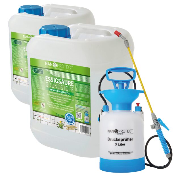 Essigsäure Grundstoff - Unkrautvernichter - 10 Liter + Drucksprüher