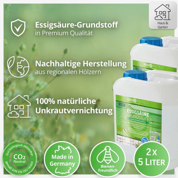 Essigsäure Grundstoff - Unkrautvernichter - 10 Liter